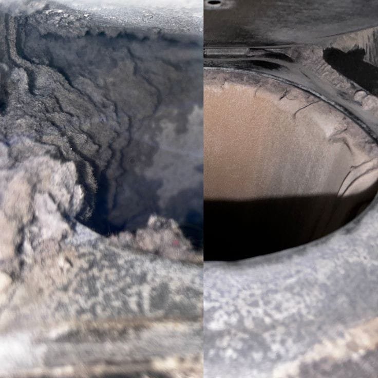 Mold and dust buildup inside a Houston home air duct before remediation