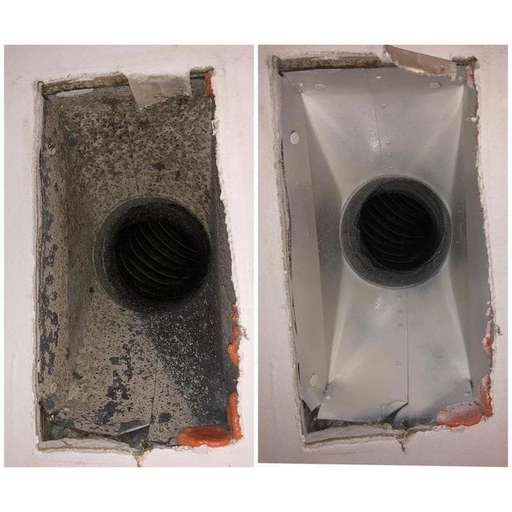 Dryer vent duct before and after professional cleaning